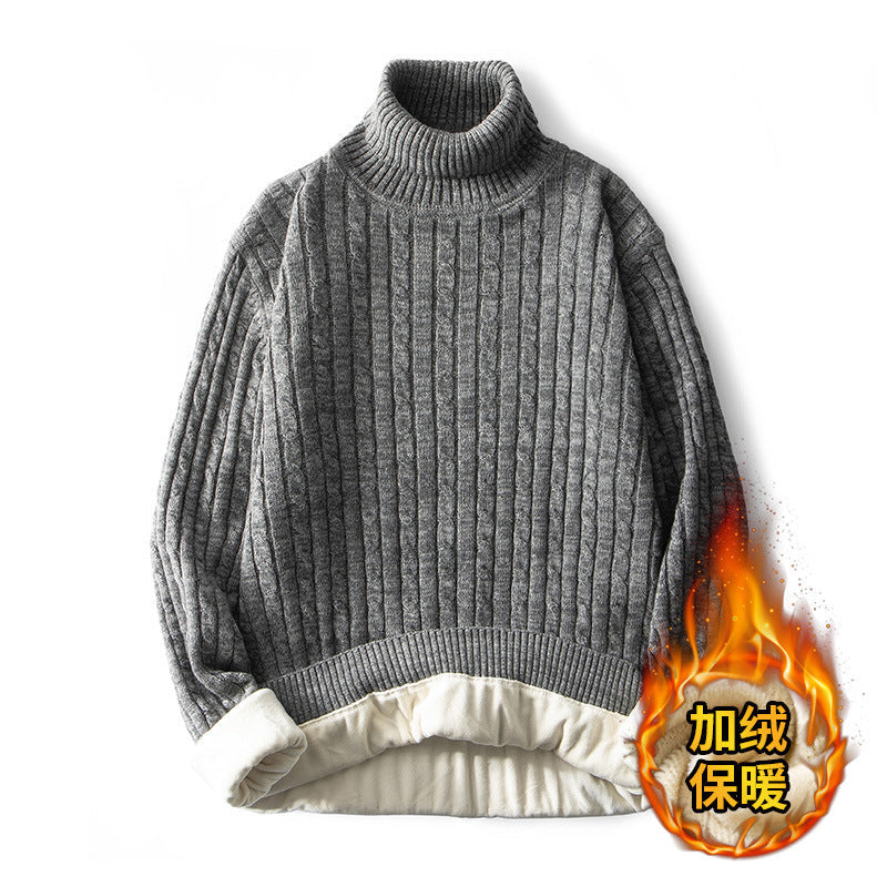Men’s Fleece-lined Thick Neck Sweater - Dark Gray / M