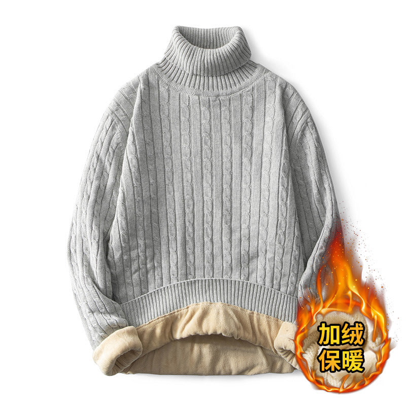 Men’s Fleece-lined Thick Neck Sweater - Light Gray / M