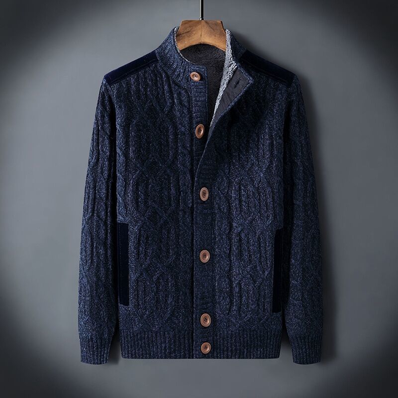 Men’s Fleece-lined Thickened Sweater Autumn And Winter - Blue / S