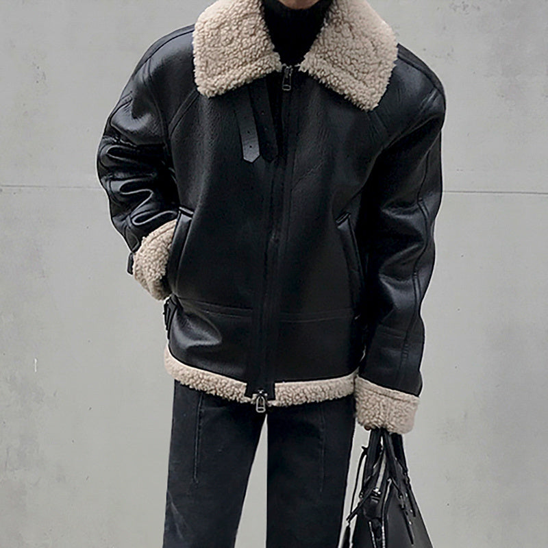 Men’s Fleece Padded Collar Lambskin Leather Jacket