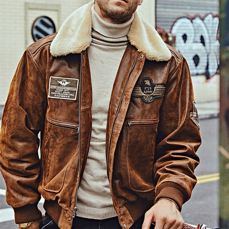 Men’s Fur Collar With Cotton Leather Jacket