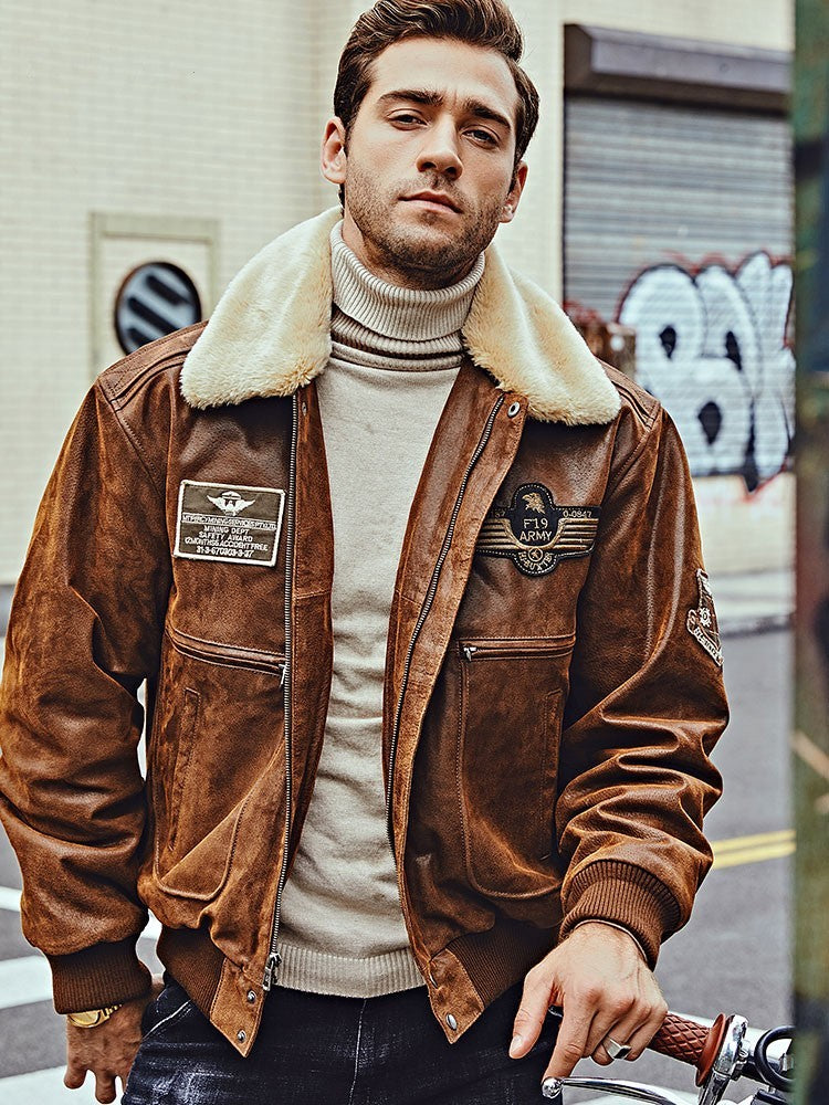 Men’s Fur Collar With Cotton Leather Jacket