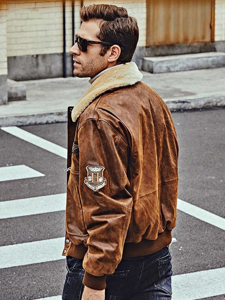Men’s Fur Collar With Cotton Leather Jacket