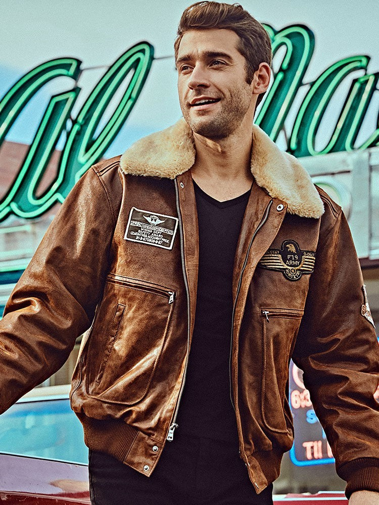 Men’s Fur Collar With Cotton Leather Jacket