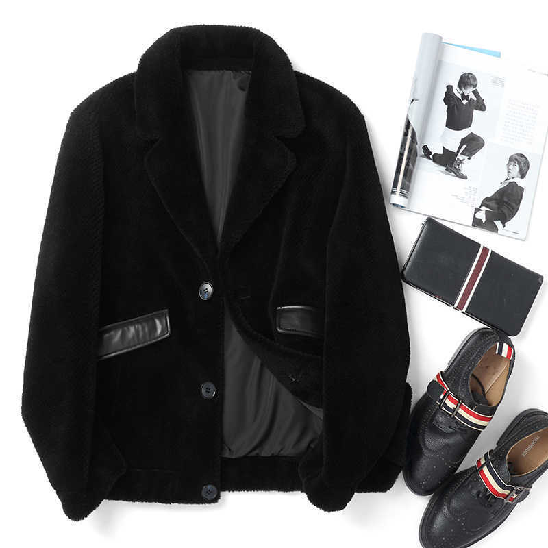 Men’s Fur Short Sheepskin Coat - Black / L