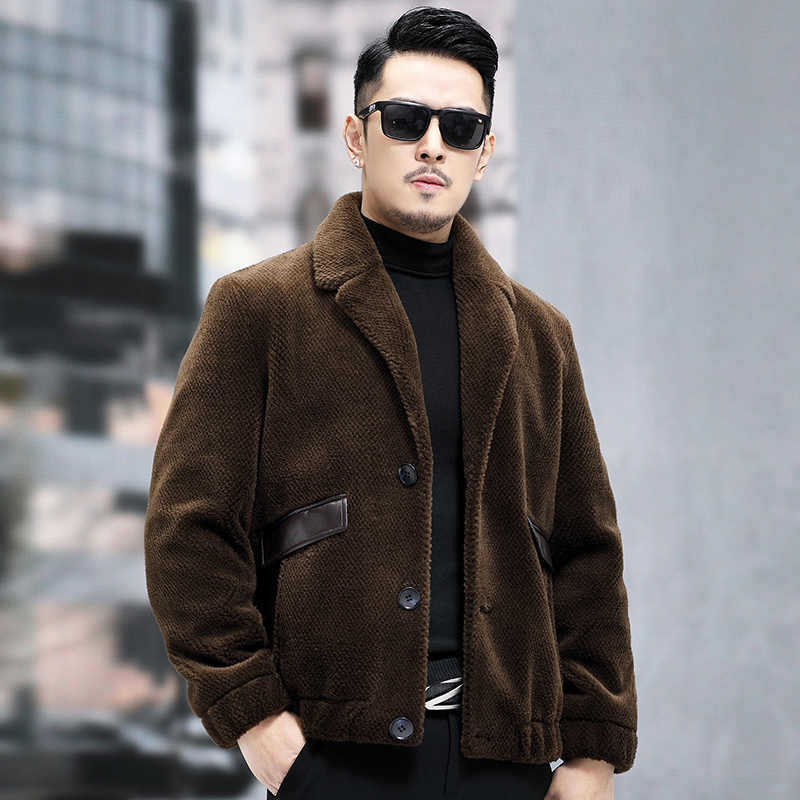 Men’s Fur Short Sheepskin Coat - Brown / L