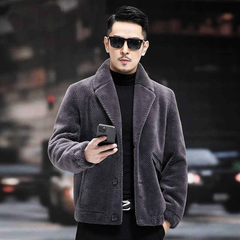 Men’s Fur Short Sheepskin Coat - Gray / L