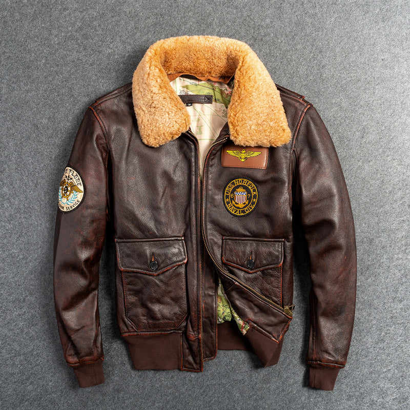 Men’s Genuine Leather G1 First Layer Leather Motorcycle Jacket - Brown / S