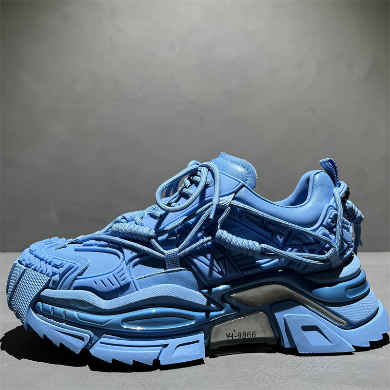 Light blue heavily textured sneaker made of layer cowhide from luxury fashion for all