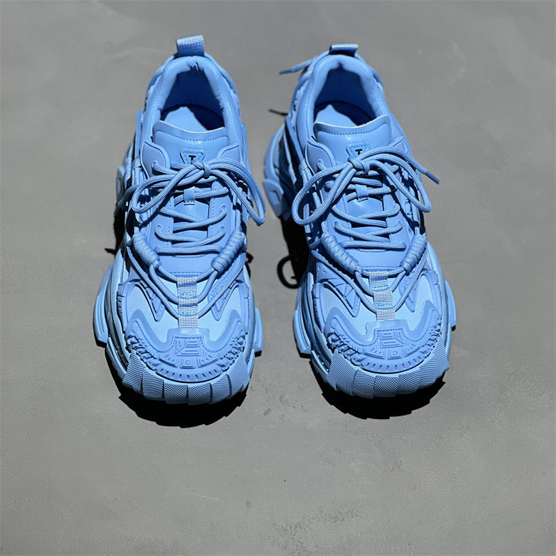Blue chunky sneakers made from layer cowhide, part of luxury fashion for all