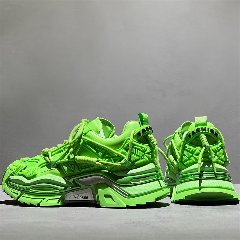 Neon green chunky sneakers with layer cowhide leather, luxury fashion for all