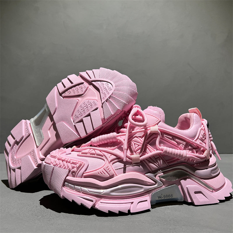 Pink chunky sneakers made from layer cowhide in luxury fashion for all and men’s luxury clothing