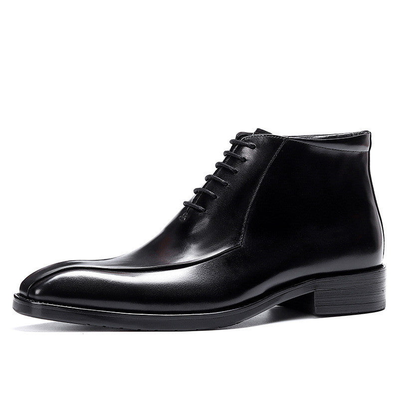 Men’s Genuine Leather Pointed Toe Business Suit - Black / 37