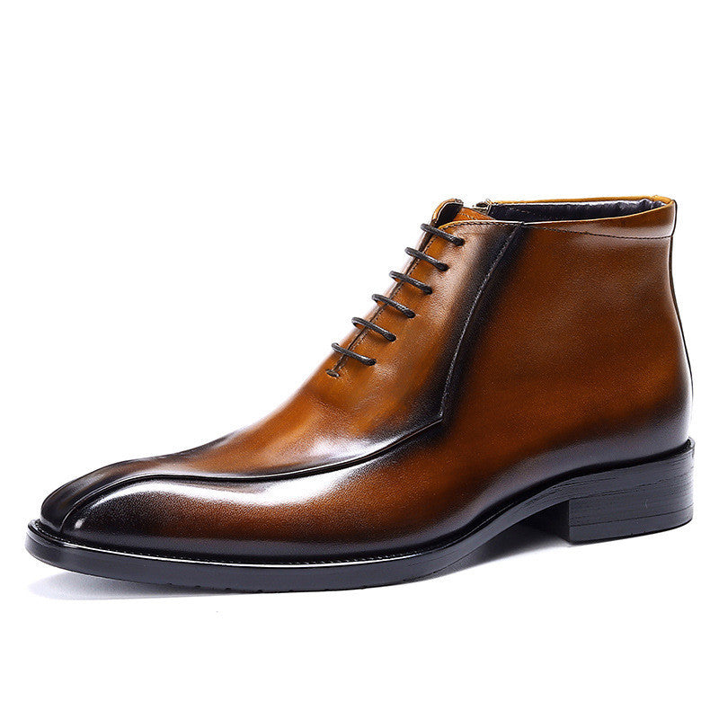 Men’s Genuine Leather Pointed Toe Business Suit - Brown / 37
