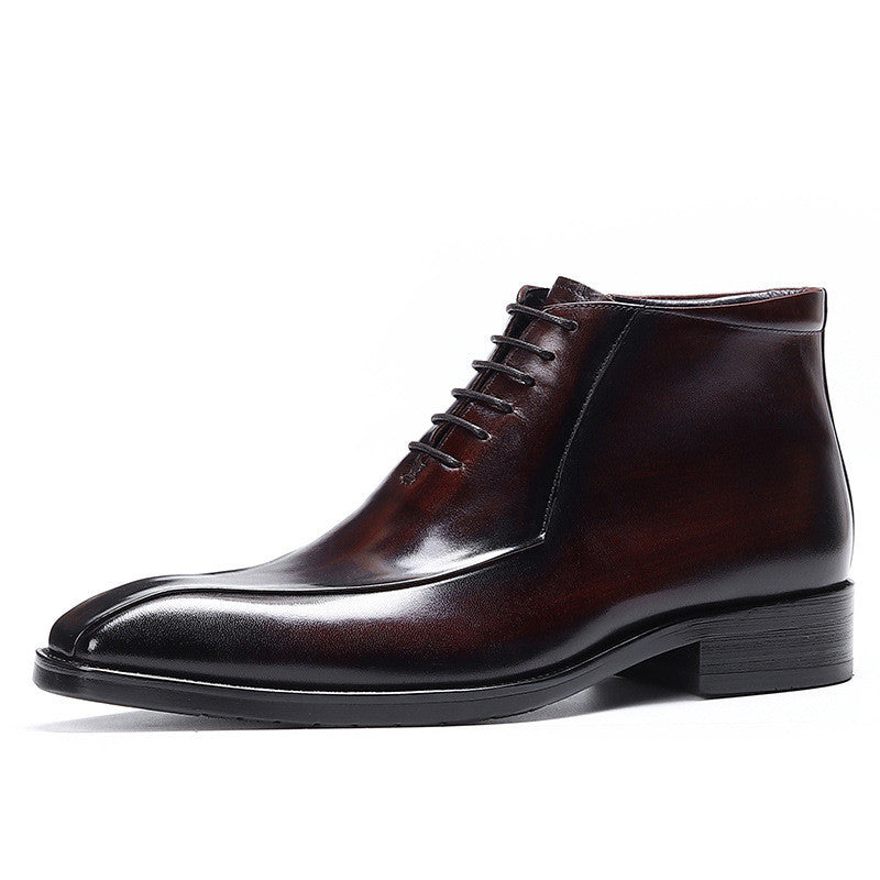 Men’s Genuine Leather Pointed Toe Business Suit - Coffee / 37