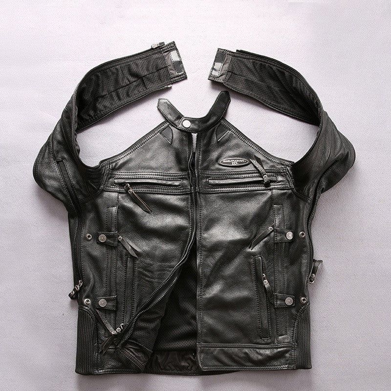 Men’s Genuine Leather Stand Collar Slim Motorcycle Suit