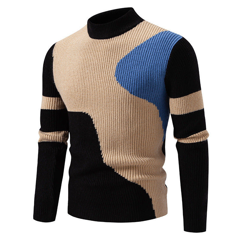 Men’s Half-high Collar Colored Pullover Sweater - 276 Black / M