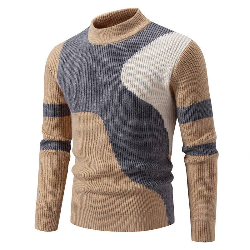 Men’s Half-high Collar Colored Pullover Sweater - 276 Khaki / M