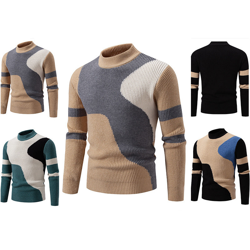 Men’s Half-high Collar Colored Pullover Sweater