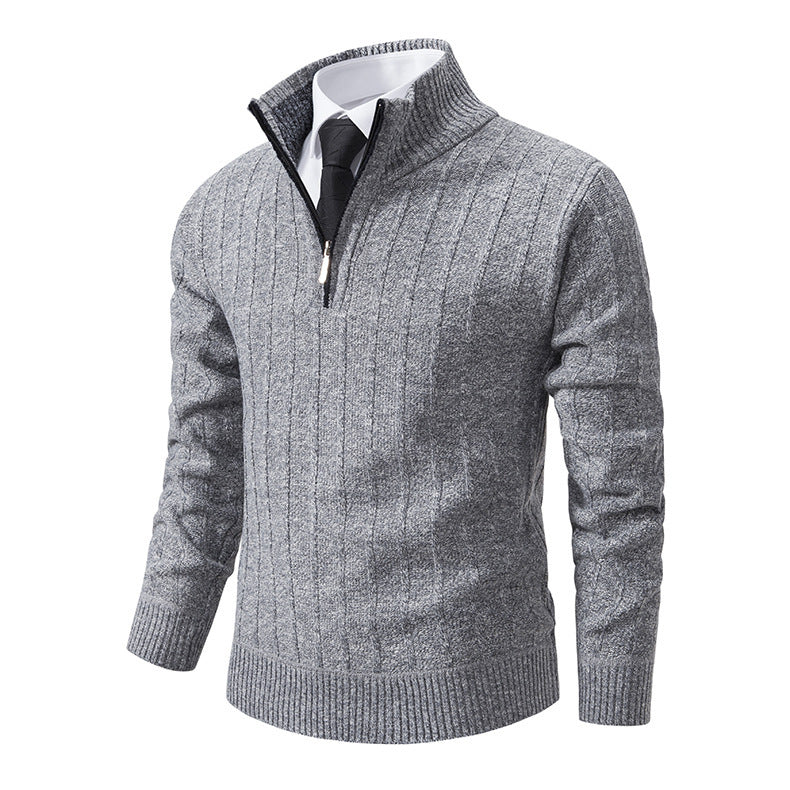 Men’s Half Zipped Stand Collar Pullover Fleece Sweater