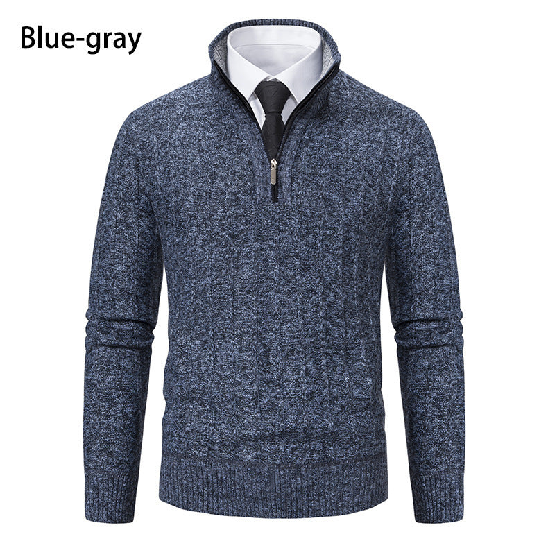 Men’s Half Zipped Stand Collar Pullover Fleece Sweater - Blue Gray / M