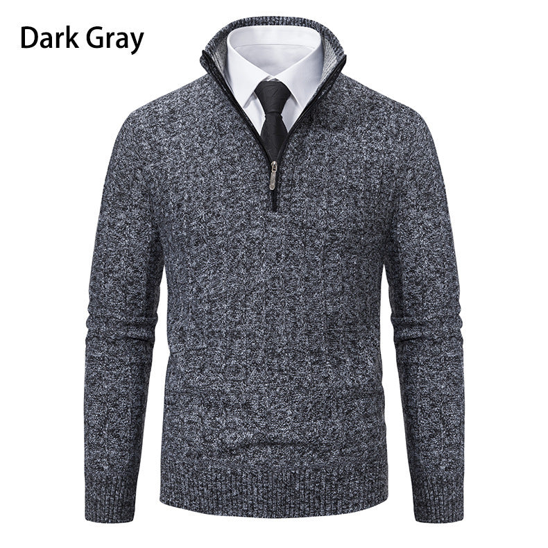 Men’s Half Zipped Stand Collar Pullover Fleece Sweater - Dark Gray / M