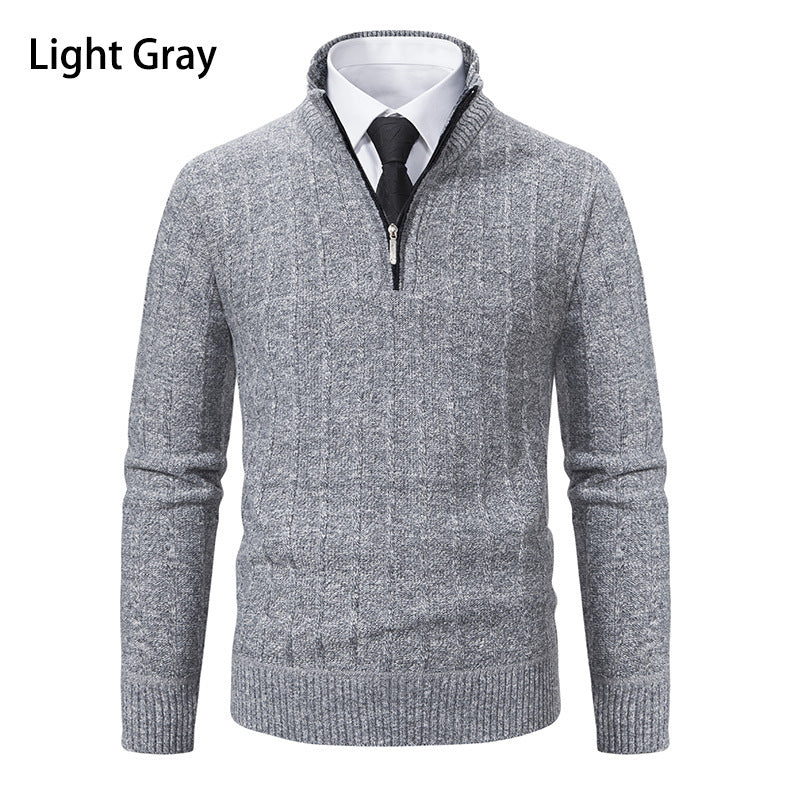 Men’s Half Zipped Stand Collar Pullover Fleece Sweater - Light Gray / M