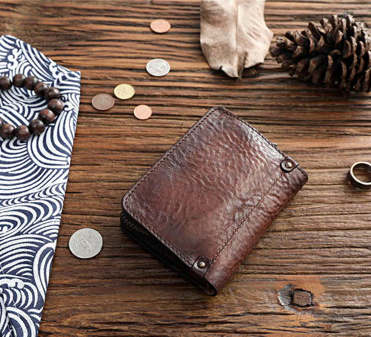 Men’s High-end Short Wallet Buckle Top Layer Cowhide