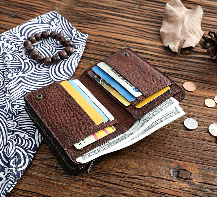 Men’s High-end Short Wallet Buckle Top Layer Cowhide