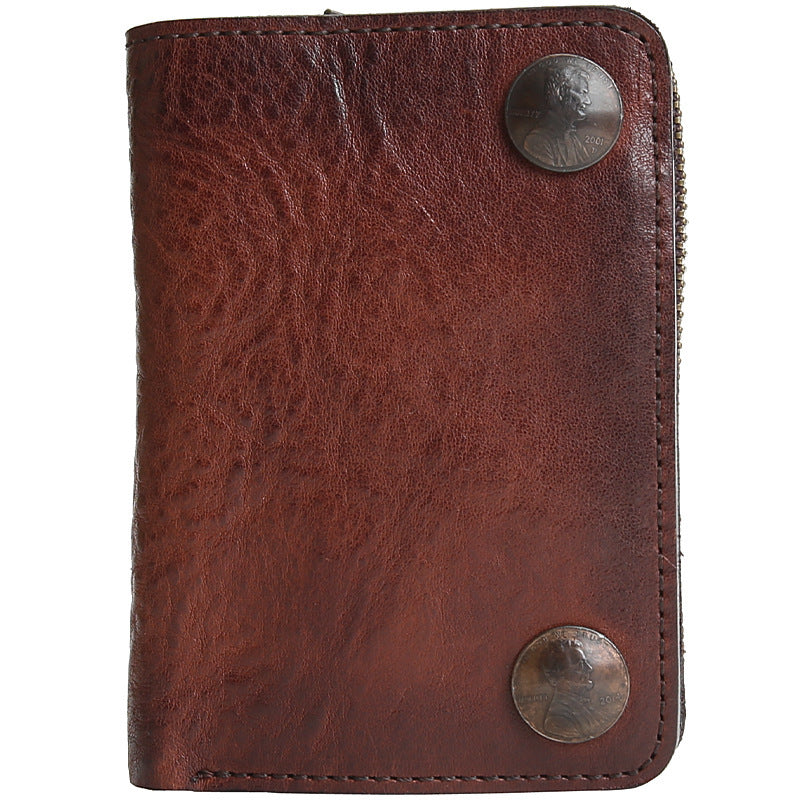Men’s High-end Short Wallet Buckle Top Layer Cowhide