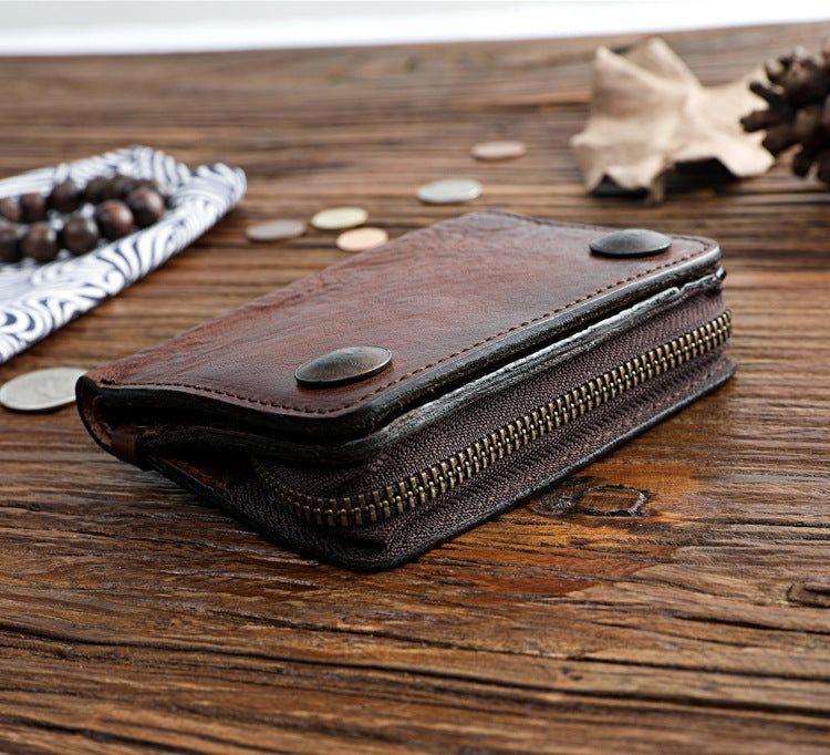 Men’s High-end Short Wallet Buckle Top Layer Cowhide