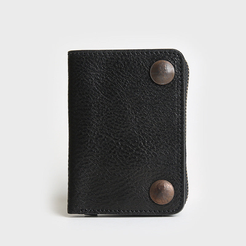 Men’s High-end Short Wallet Buckle Top Layer Cowhide - Black