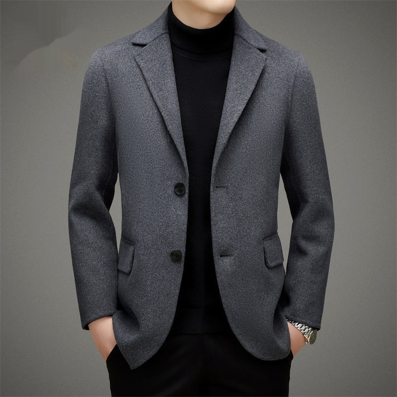Men’s High-end Suit Reversible Woolen Coat Short Detachable 90 White Duck Down Liner Suit Jacket
