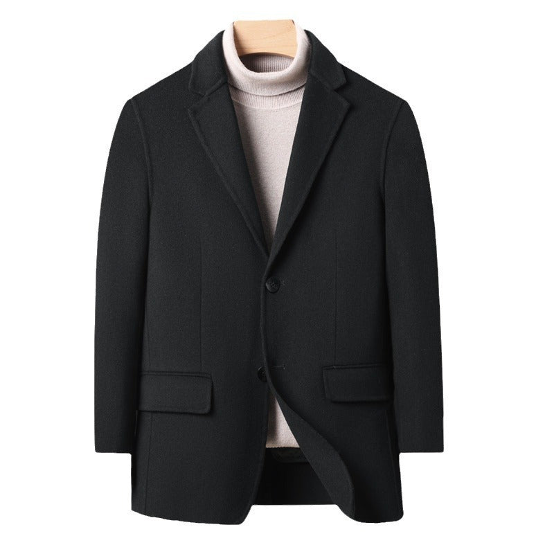 Men’s High-end Suit Reversible Woolen Coat Short Detachable 90 White Duck Down Liner Suit Jacket