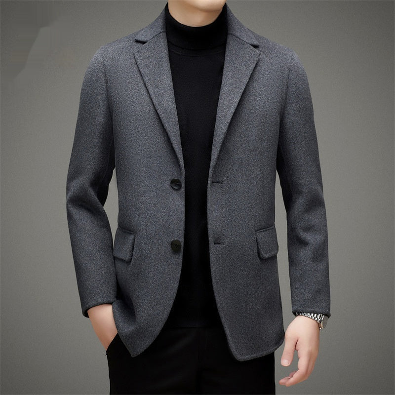 Men’s High-end Suit Reversible Woolen Coat Short Detachable 90 White Duck Down Liner Suit Jacket - Gray / 170/M
