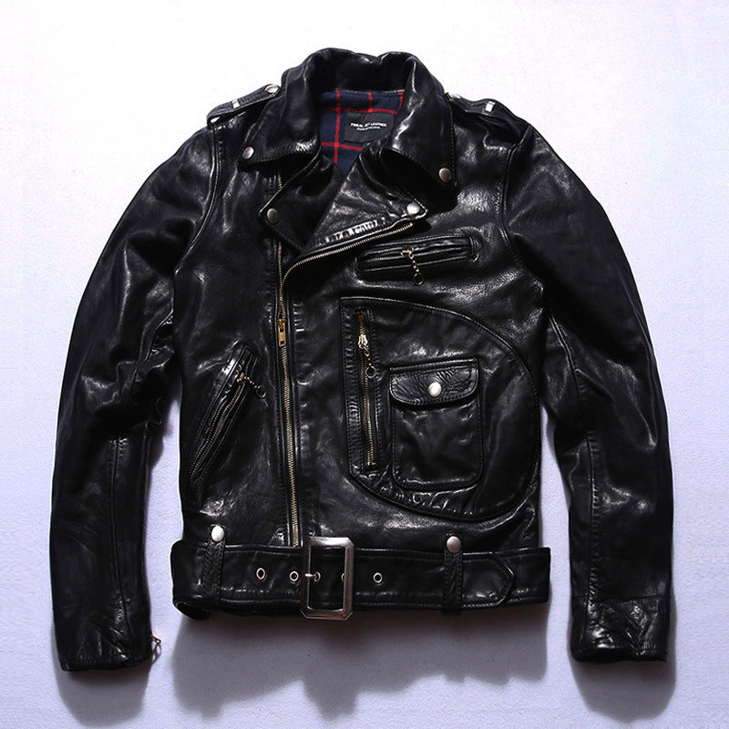 Men’s Horse Leather Motorcycle Riding Motorcycle Clothing - Black / S