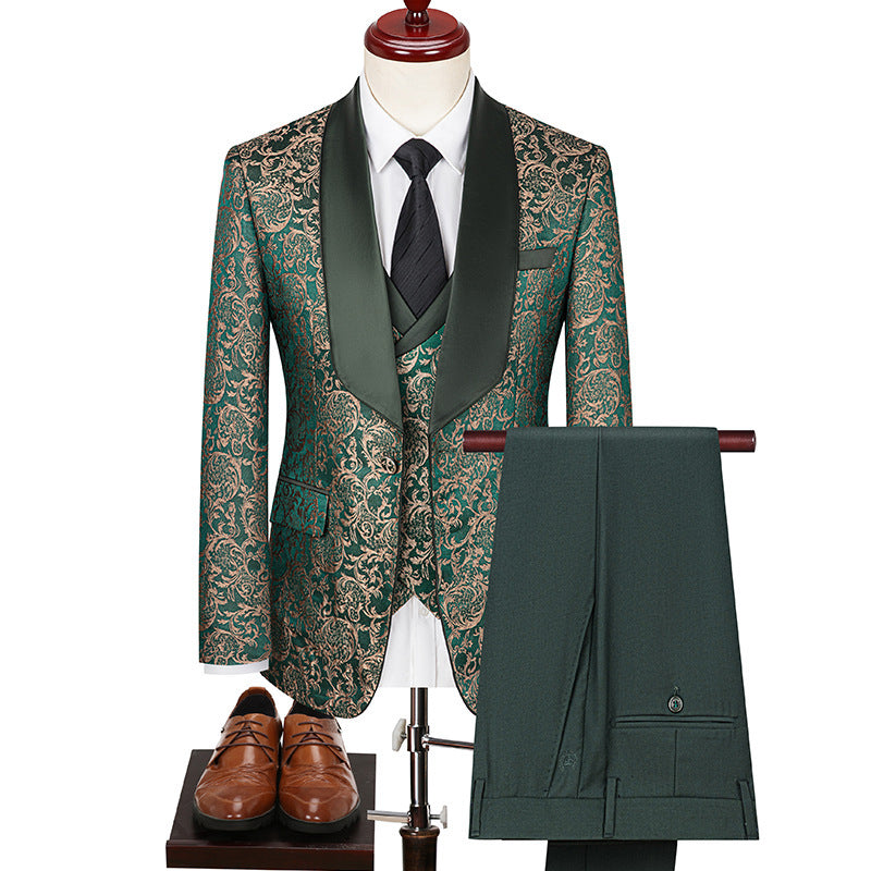 Men’s Jacquard Suit Wedding Dress Groom Suit Suit Host Performance Costume
