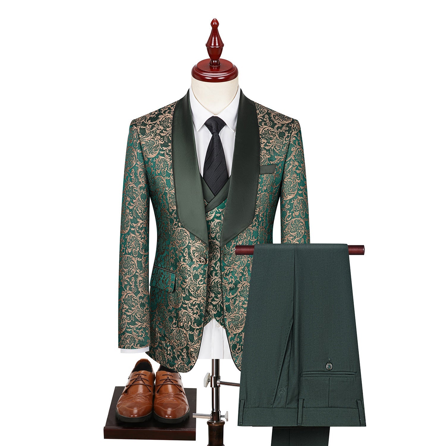 Men’s Jacquard Suit Wedding Dress Groom Suit Suit Host Performance Costume - Green / 44