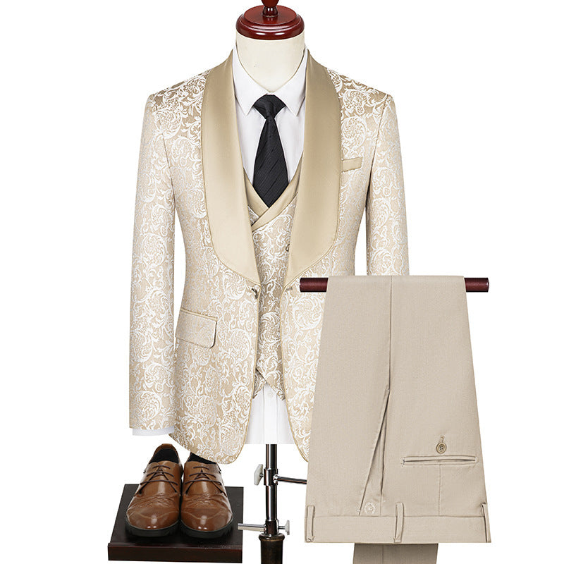 Men’s Jacquard Suit Wedding Dress Groom Suit Suit Host Performance Costume