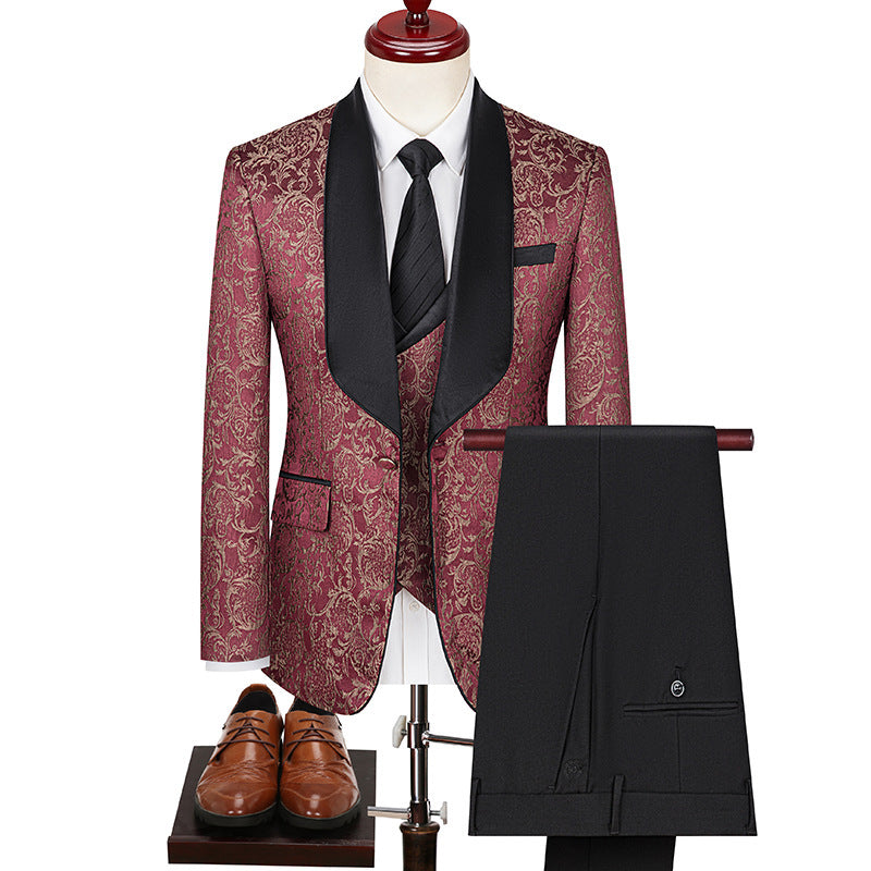 Men’s Jacquard Suit Wedding Dress Groom Suit Suit Host Performance Costume