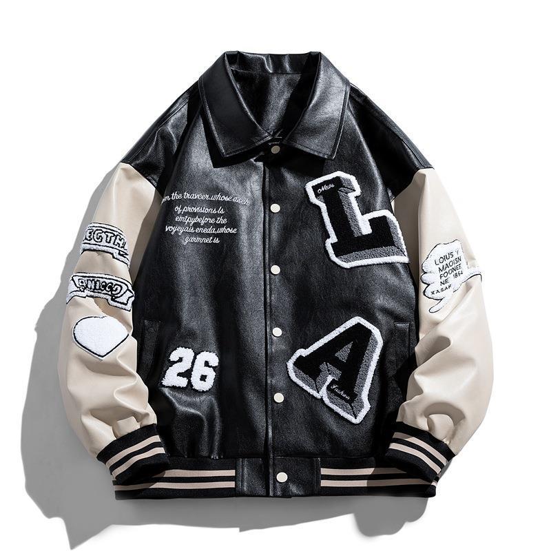 Men’s Lapel PU Leather Jacket - Black / M