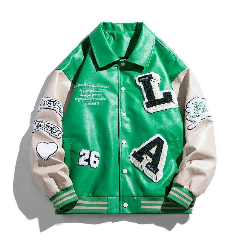 Men’s Lapel PU Leather Jacket - Green / M
