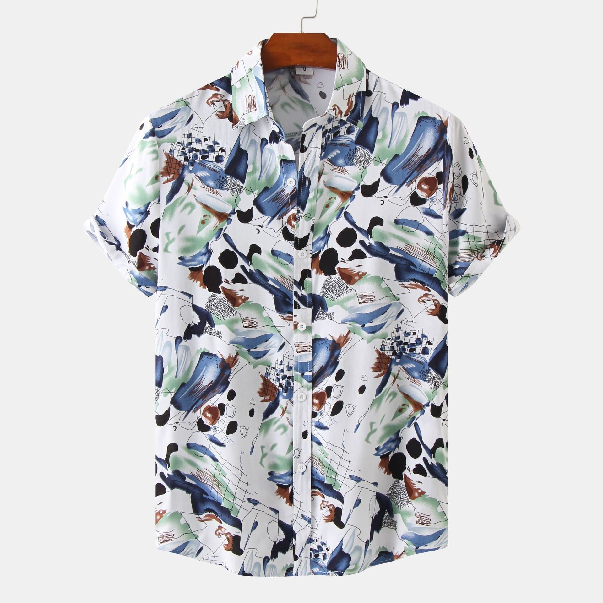 Men’s Lapel Short Sleeve Floral Shirt - CS025 / M