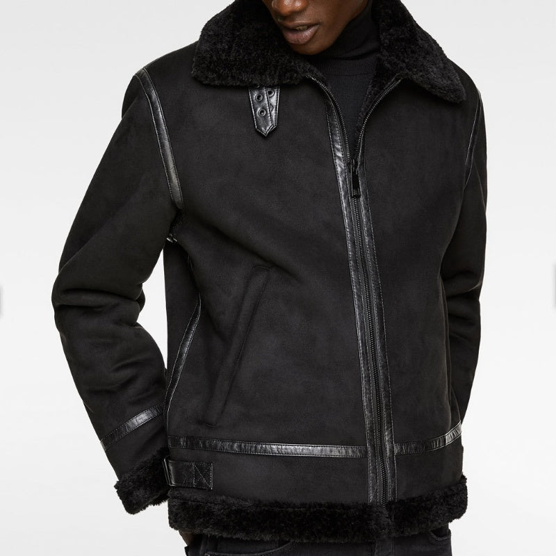 Men’s Lapel Suede Fabric Jacket Coat