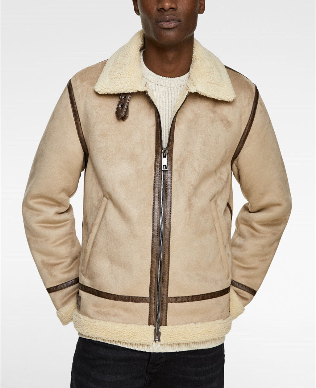 Men’s Lapel Suede Fabric Jacket Coat