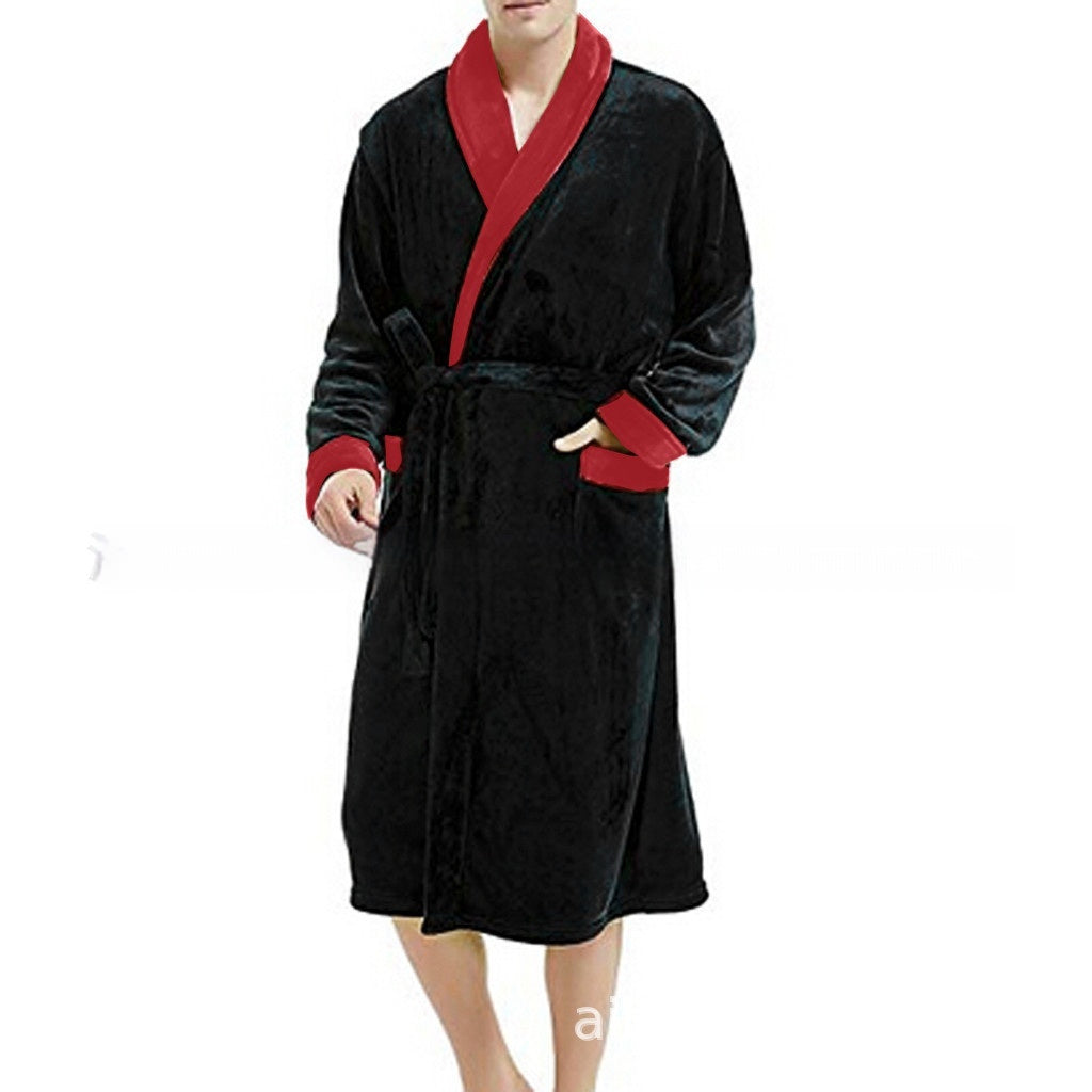 Men’s Large Size Bathrobe Long Sleeve Nightgown