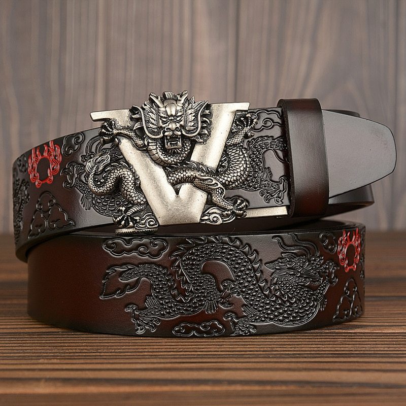 Men’s leather belt - Coffee Silver / 110cm