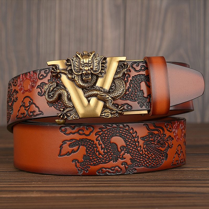Men’s leather belt - Yellow / 115cm