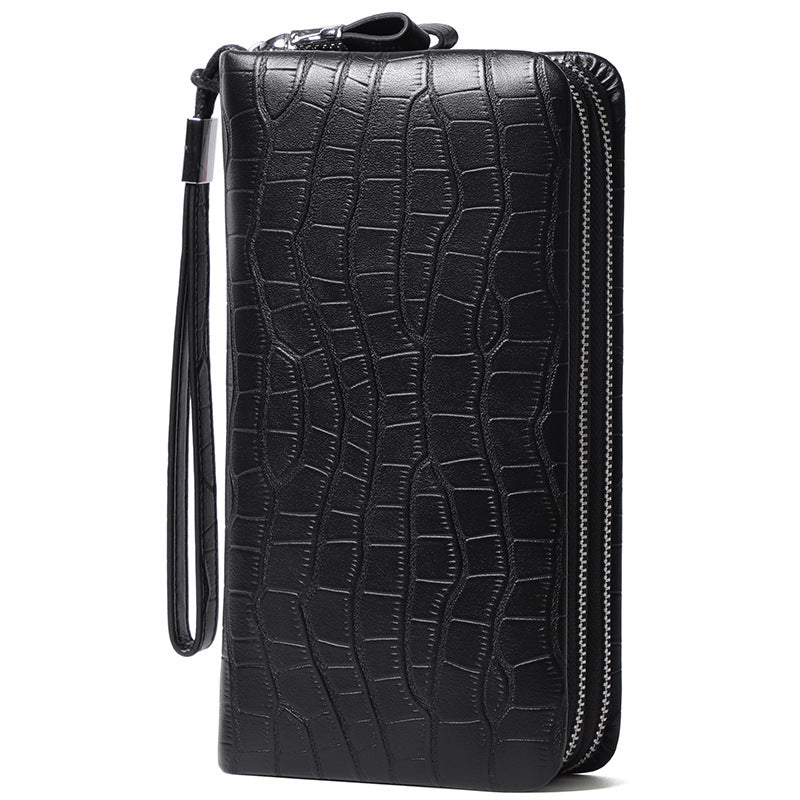 Men’s Leather Long Zipper Multiple Card Slots Wallet - Black Large