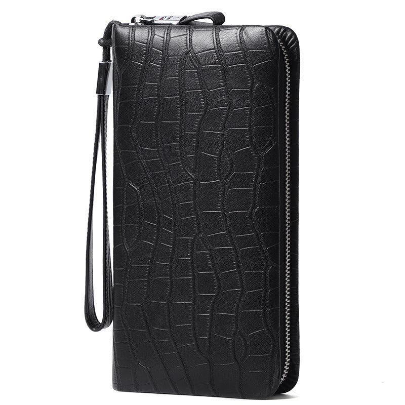 Men’s Leather Long Zipper Multiple Card Slots Wallet - Black Medium